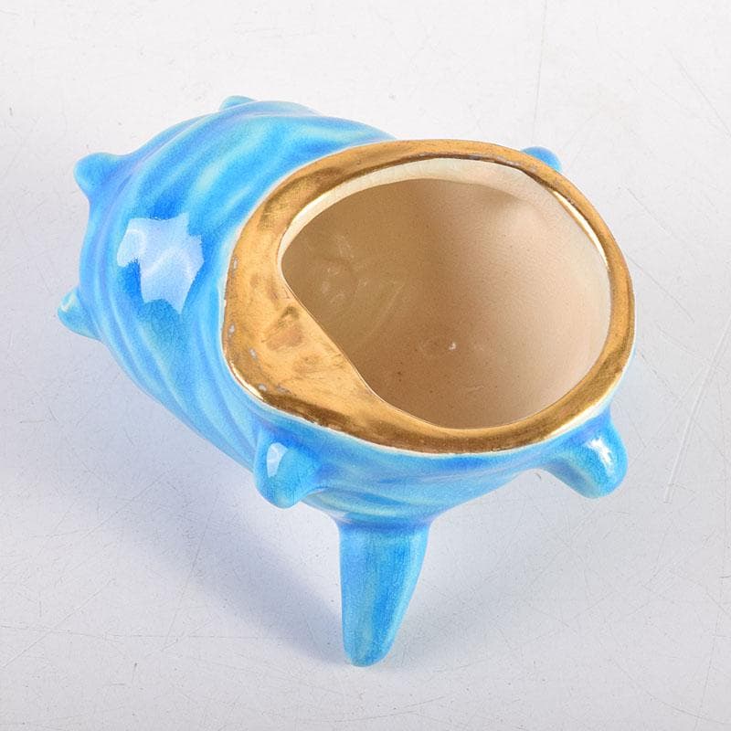 茶道具　平安　手塚桐鳳造　浅黄交趾栄螺　蓋置　共箱　V　8362