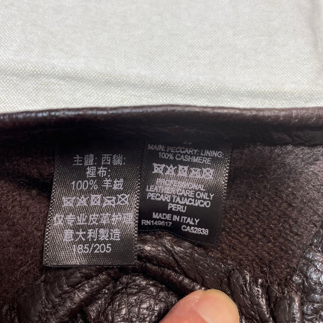 dunhill ダークブラウン レザー手袋 ペッカリー 裏カシミヤ 正規品 箱付