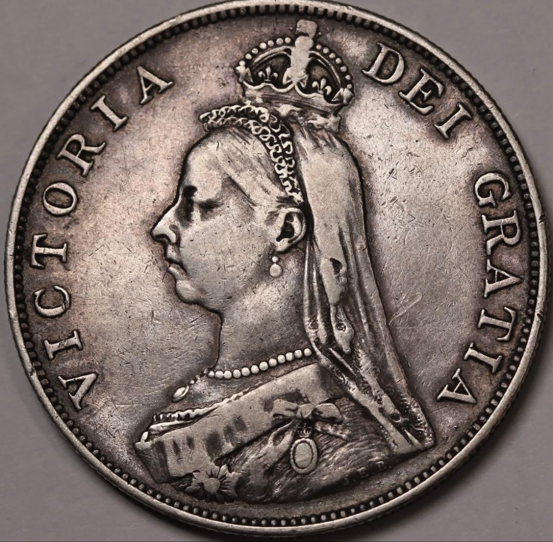 イ*レ様 1890年 英国ジュベリーヘッドヴィクトリア女王ダブルフローリン銀貨