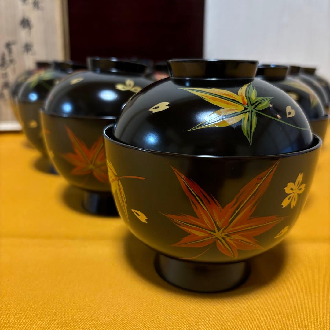 漆器 椀 10客セット 紅葉 小吸物椀 共箱 懐石 昭和レトロ アンティーク
