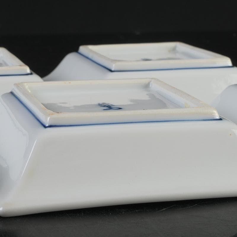 和食器　有田焼　館林源右衛門　染付　魚文　四方銘々皿　五客　共箱　V　R9102