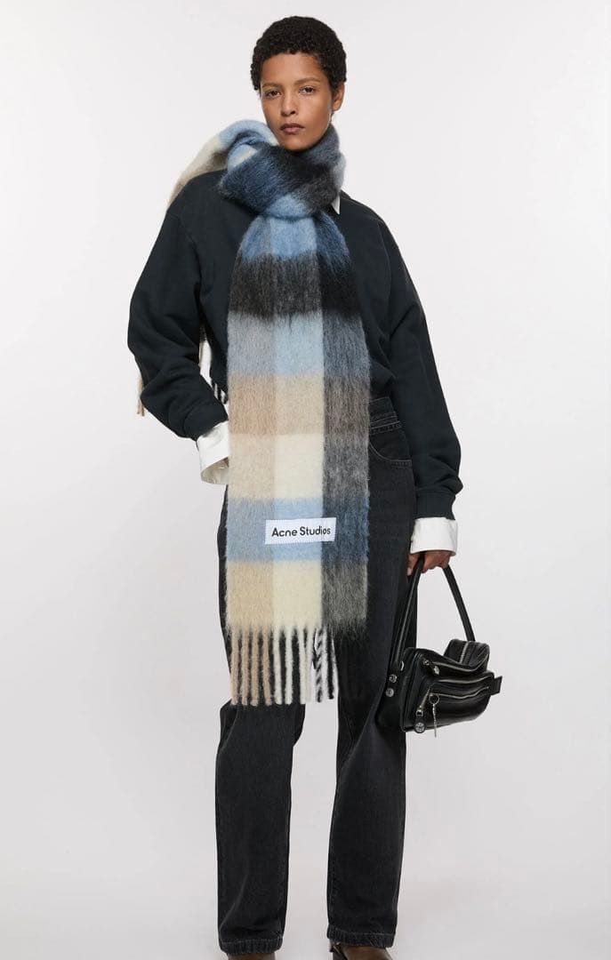Acne Studios モヘアチェックスカーフ ブルー ベージュ ブラック