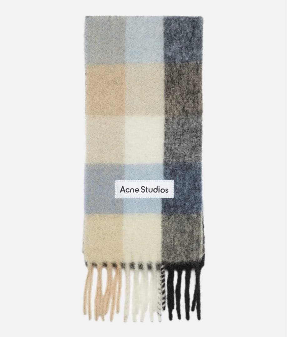 Acne Studios モヘアチェックスカーフ ブルー ベージュ ブラック