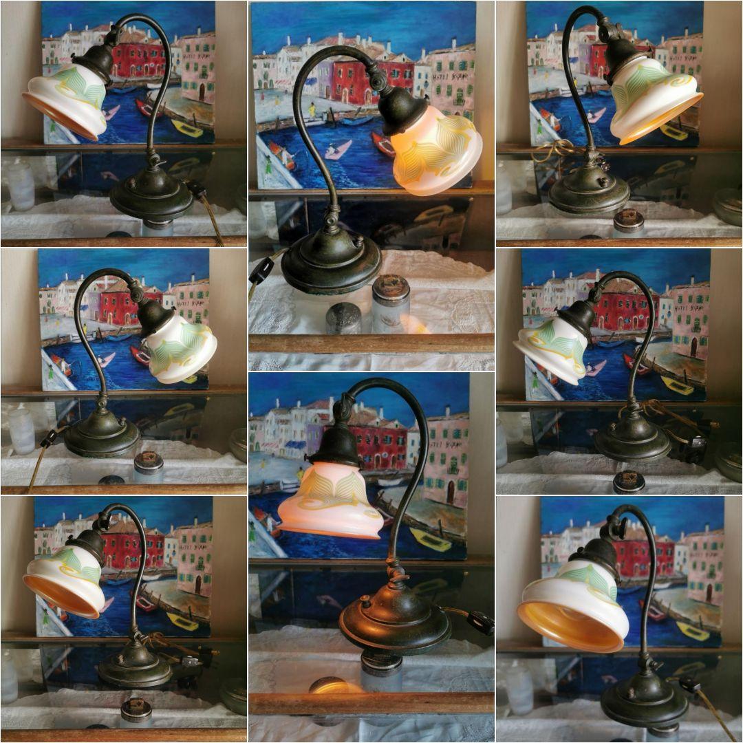 アンティーク ファヴリルガラス Quezell イリデッセンス ブロンズランプ