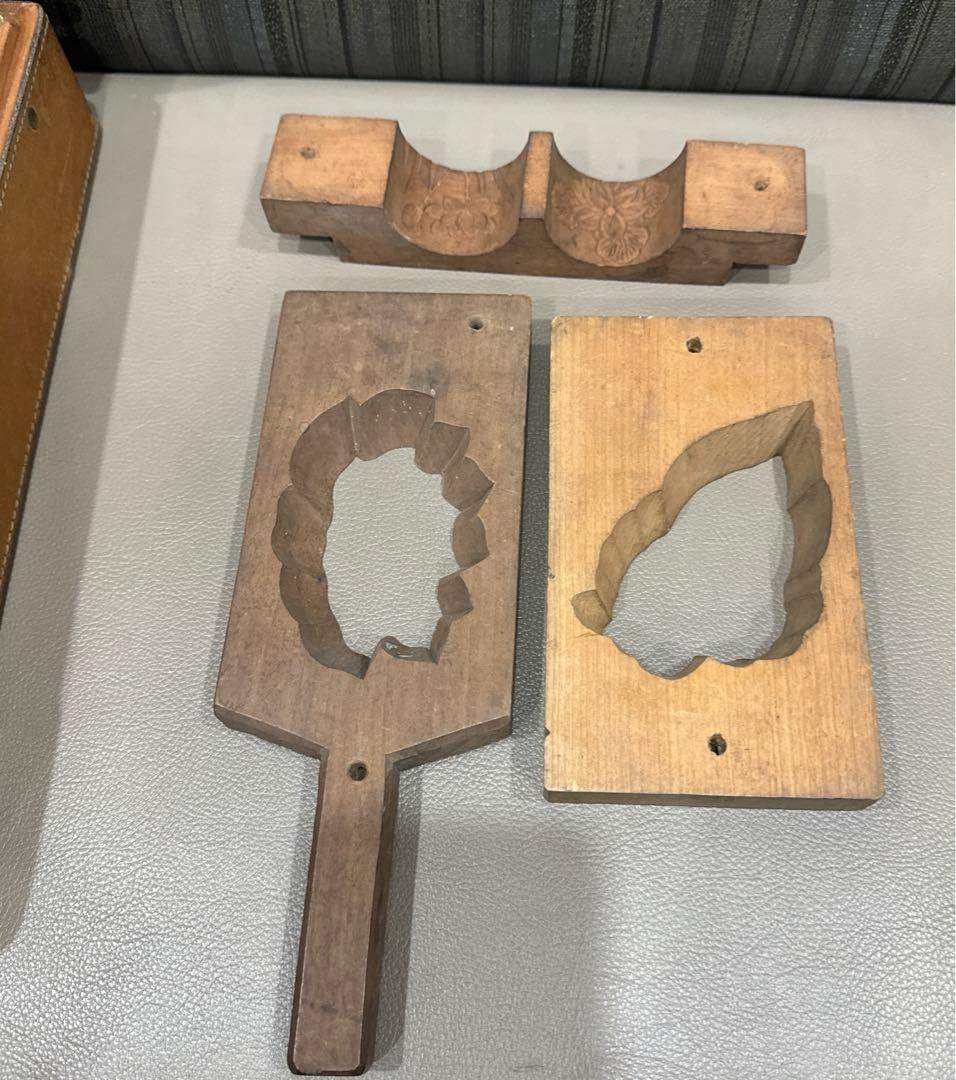 菓子木型　和菓子　インテリア/古道具　レトロ/本革のカバンが付き　9個まとめ売り