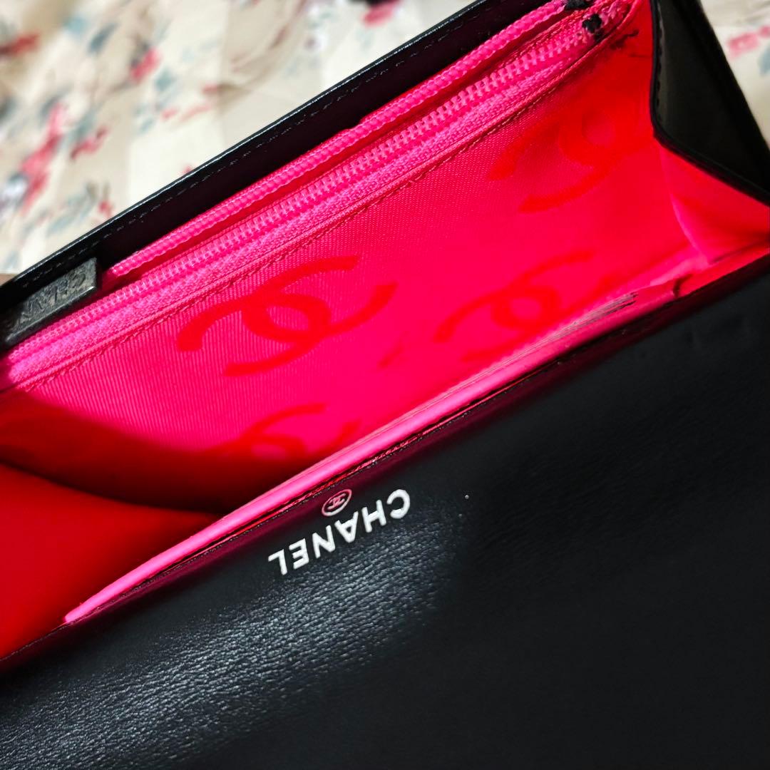 CHANEL カンボンライン 二つ折り 財布 ブラック ピンク ※説明欄必読