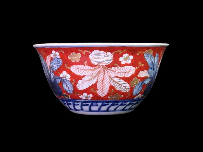 大聖寺伊万里　金襴手　梅に柘榴　蕪の図　大振向付　N974AS-CYz