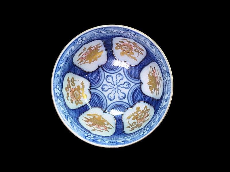 大聖寺伊万里　金襴手　梅に柘榴　蕪の図　大振向付　N974AS-CYz