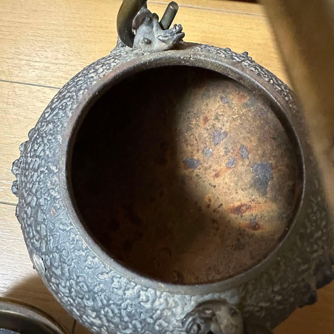 亀文堂　鉄瓶 波多野正平造 銀製象嵌 持手丸形鉄瓶　煎茶道具 木箱付き