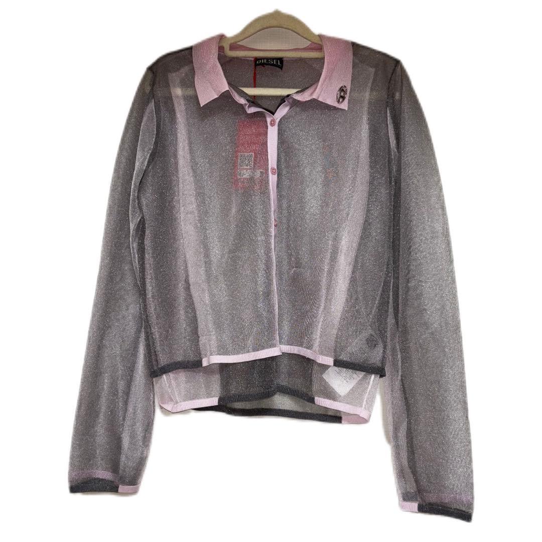 DIESEL シースルー　ピンク　グレー　シアーシャツ　襟付き　タグ付き