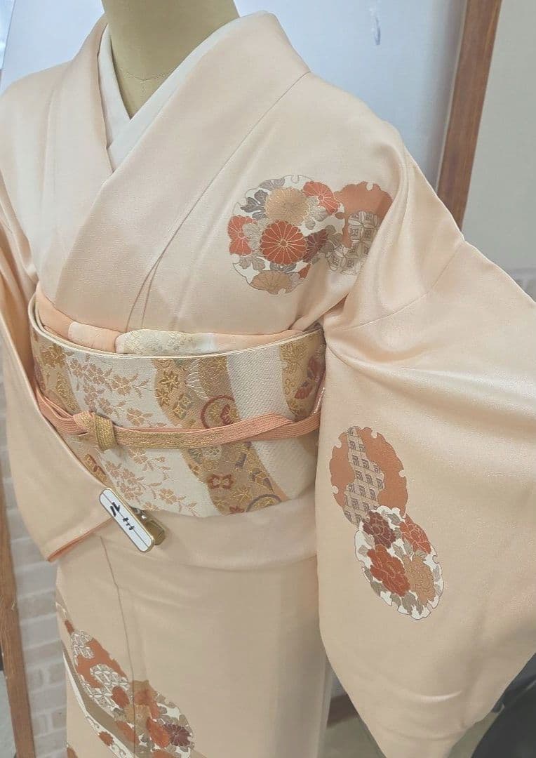 未使用、しつけ糸付き付け下げ訪問着4点フルセット、着物、袋帯、帯締め、帯揚げ