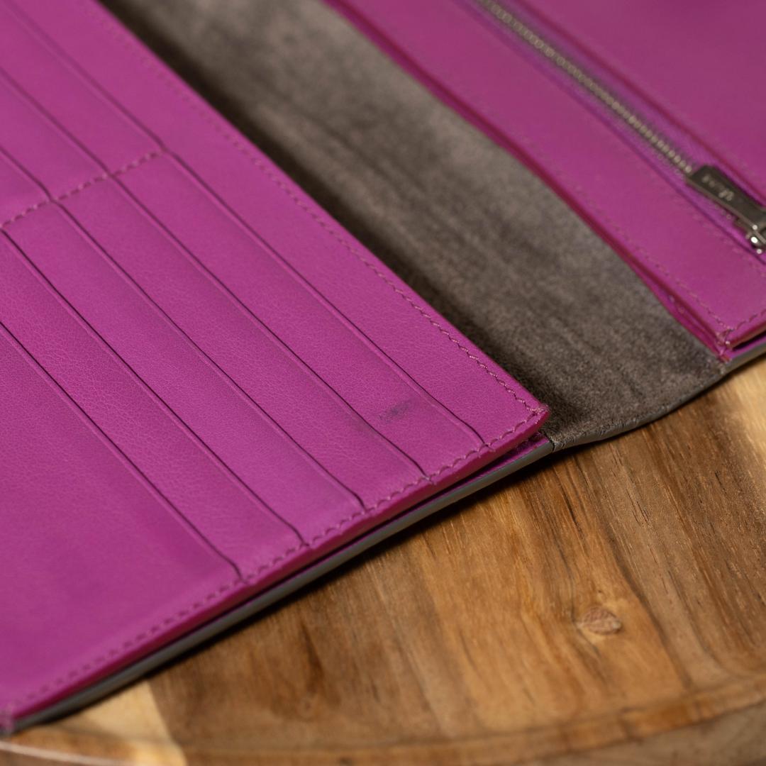 【美品】セリーヌ ラージストラップウォレット 長財布 グレー バイカラー レザー