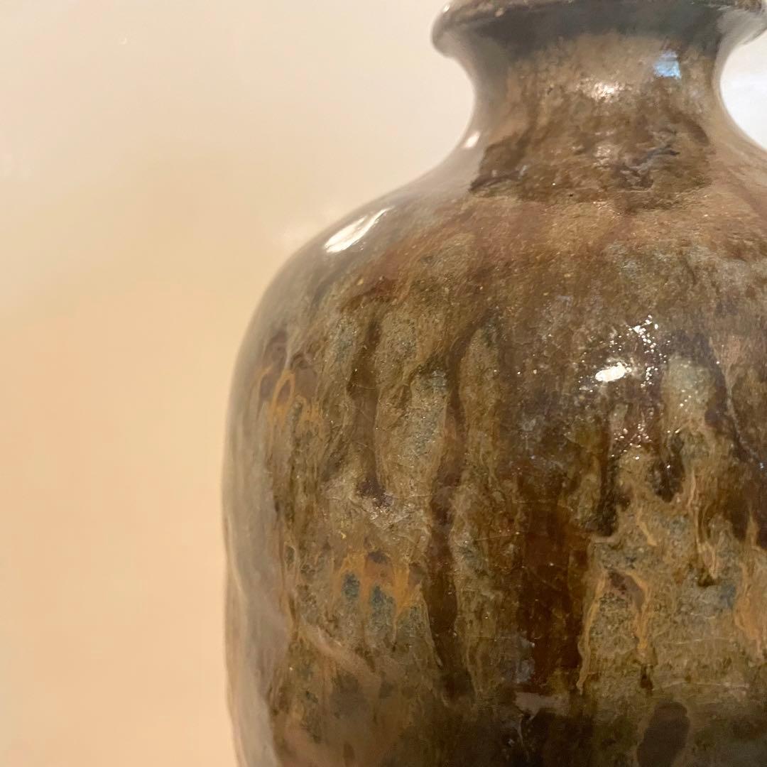 鉄釉 瓶子 梅瓶 在銘 37cm 検）古瀬戸 自然釉 丹波焼 灰釉 中国美術