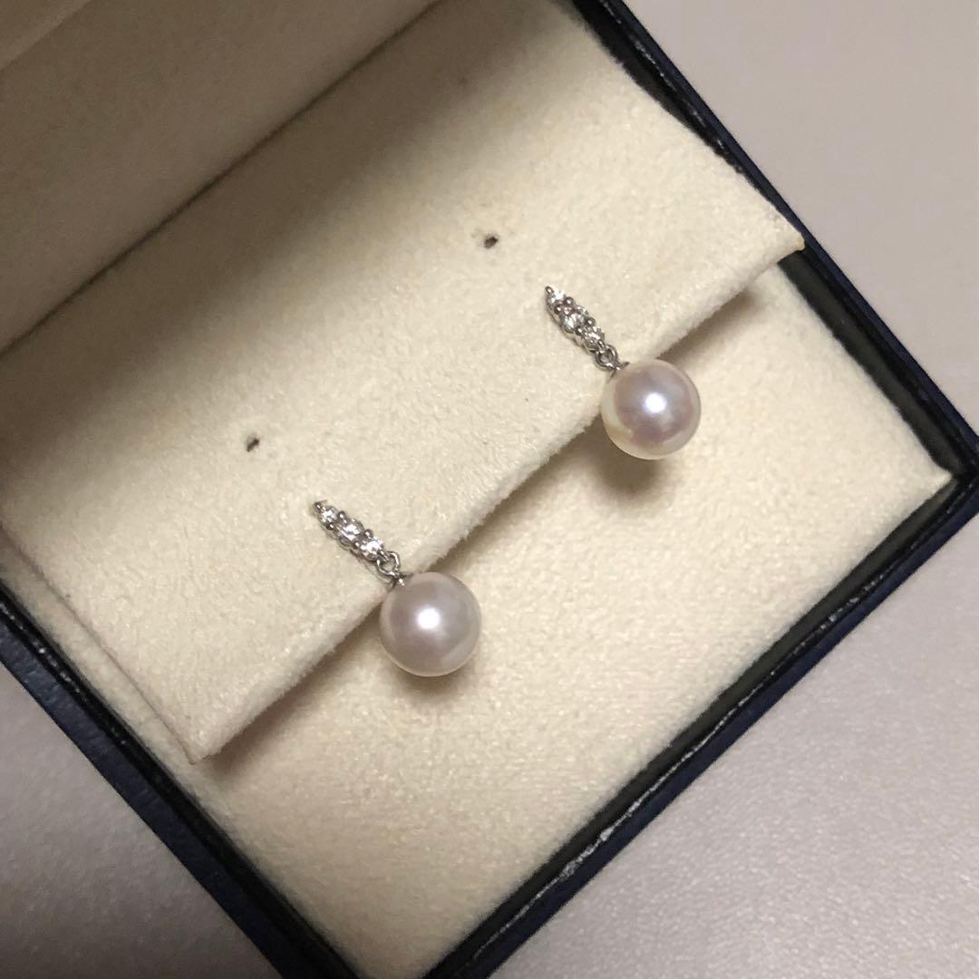 美品　ヴァンドーム青山　ダイヤモンド×あこやパール　ピアス　pt950