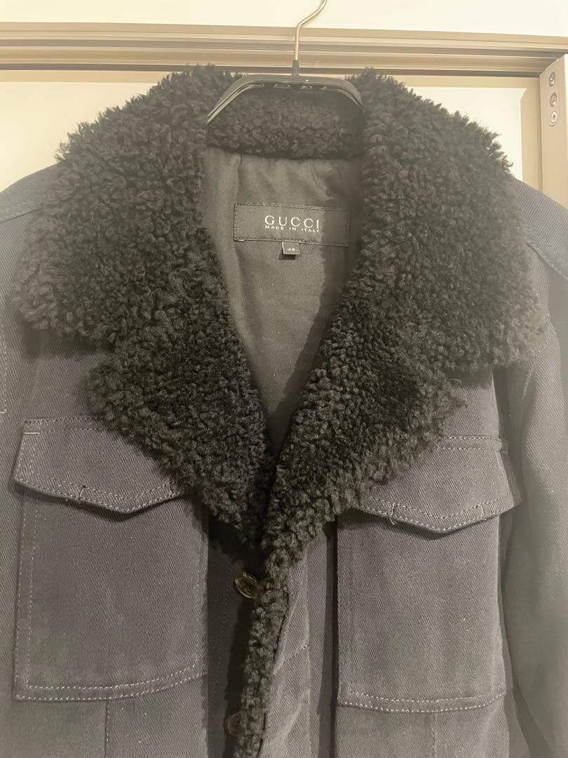 GUCCI ボア襟付きジャケット ダークブルー