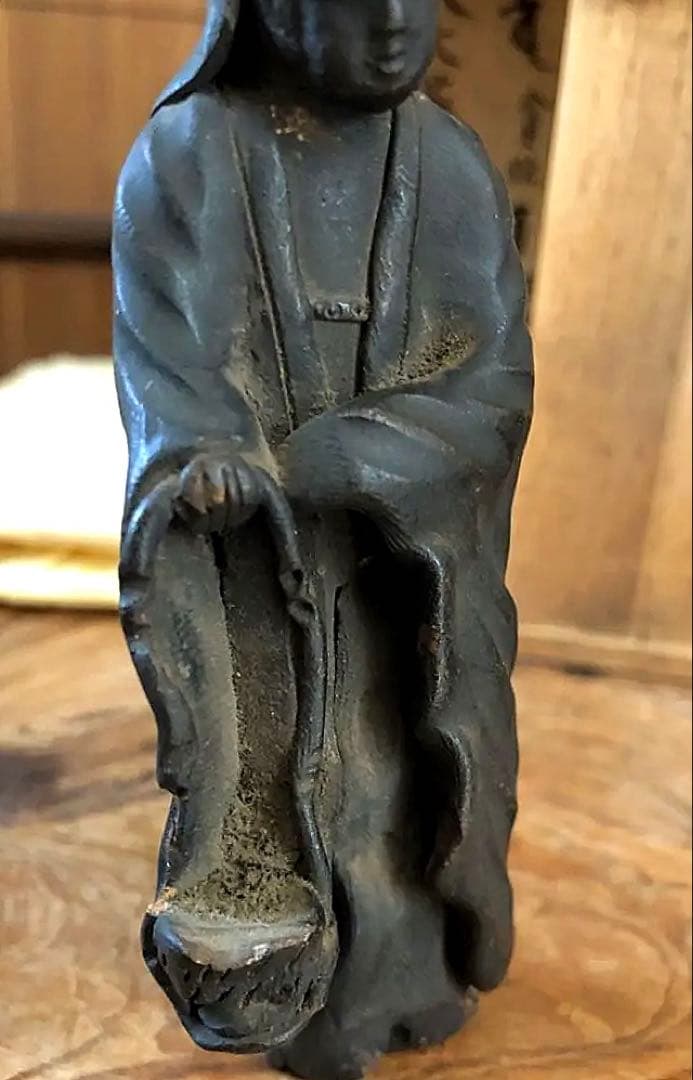 中国美術 古陶器 細密 観音菩薩像 在銘 仏像 桐箱付き