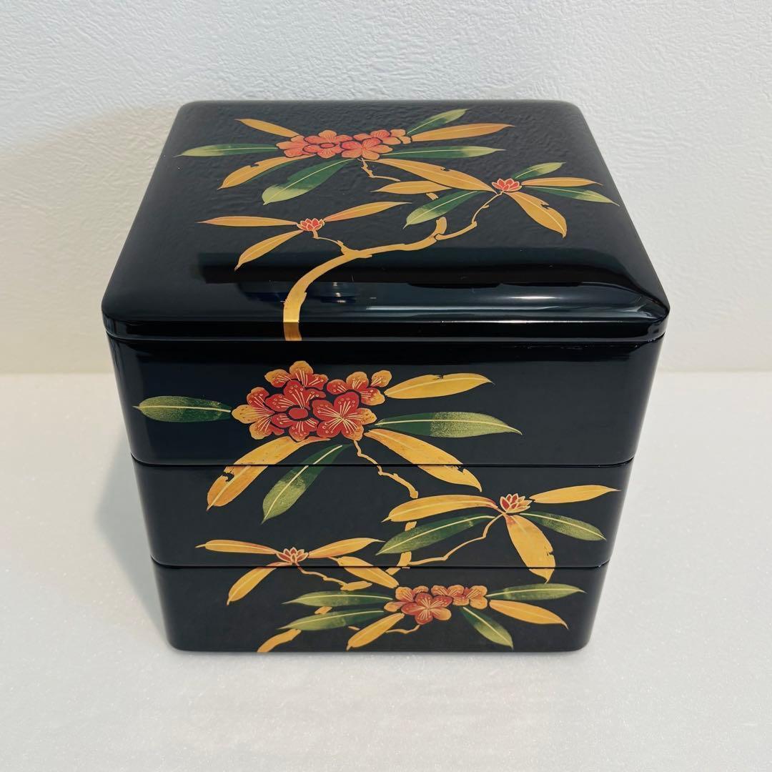 ⭐️ 会津塗 天然木漆器 石楠花蒔絵 三段重 美品 ⭐️