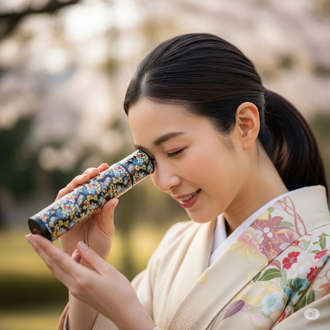 装飾的な紫と緑のガラスアート　万華鏡