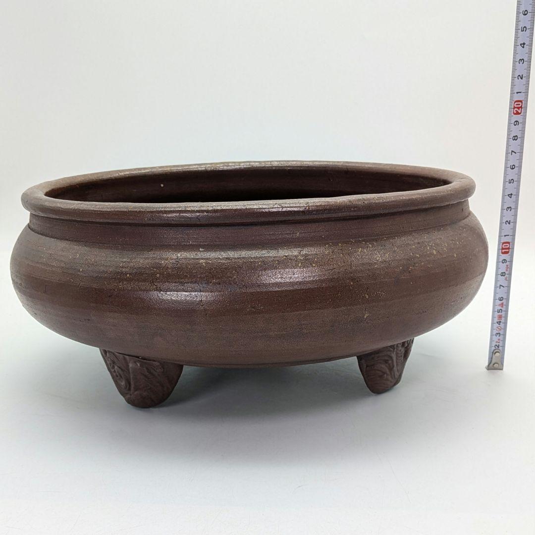 江戸末期 古備前 三足水盤 備前焼 火鉢 メダカ鉢 金魚鉢 花器 工芸品 骨董品