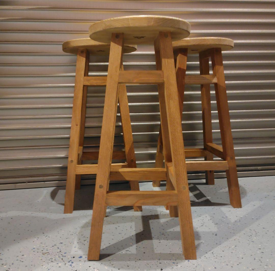 木製 丸イス スツール ハンドメイド 座面高61cm　3脚