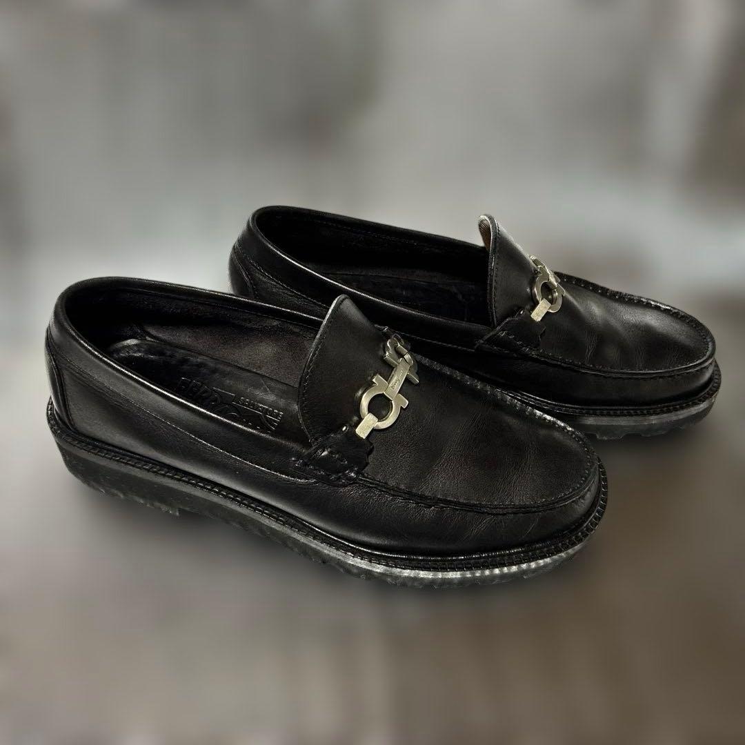 美品　フェラガモ・メンズ　ガンチーニ・ローファー　黒 サイズ7 1/2 希少