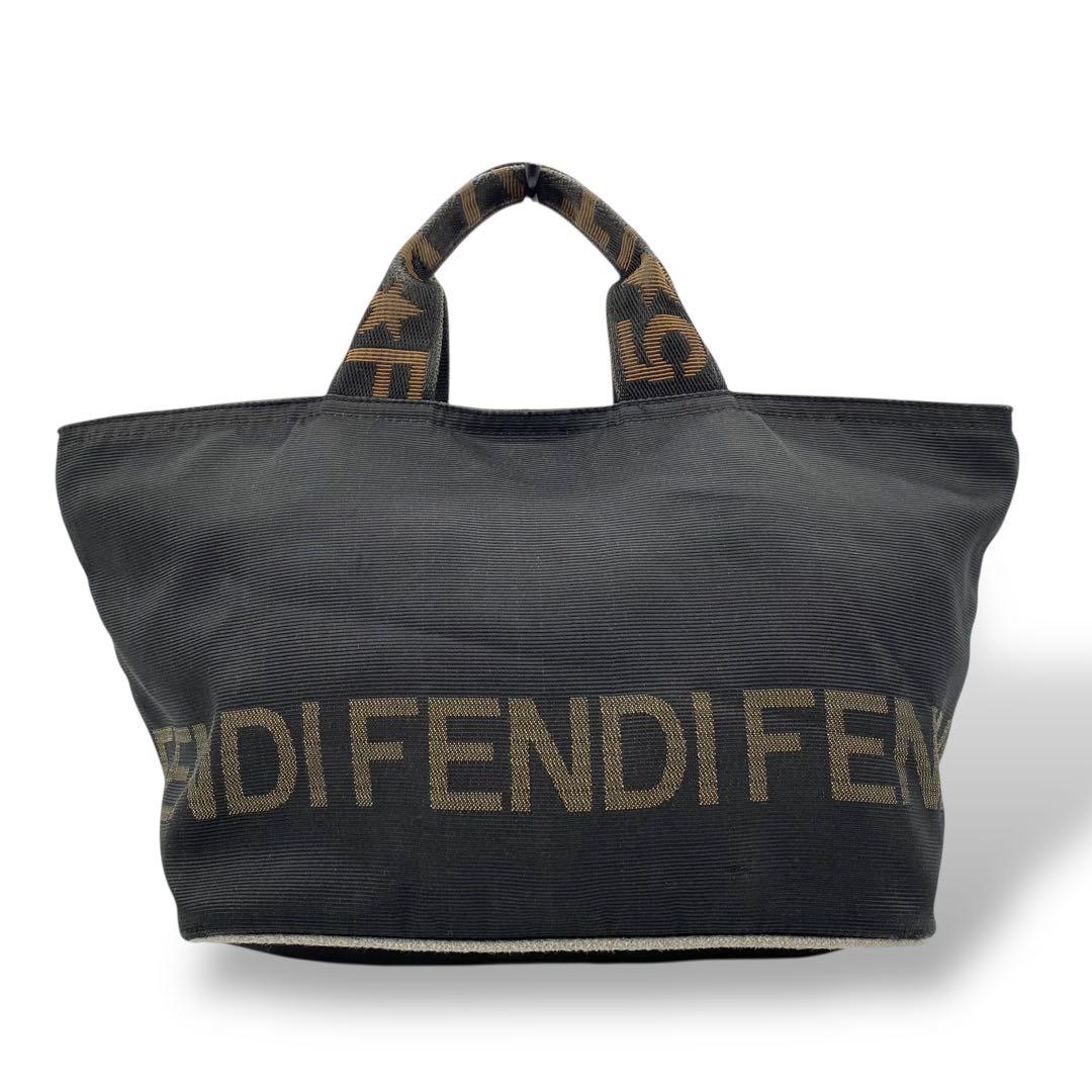 【美品】フェンディ ミニバッグ ハンドバッグ ナイロン ブランドロゴ ブラック