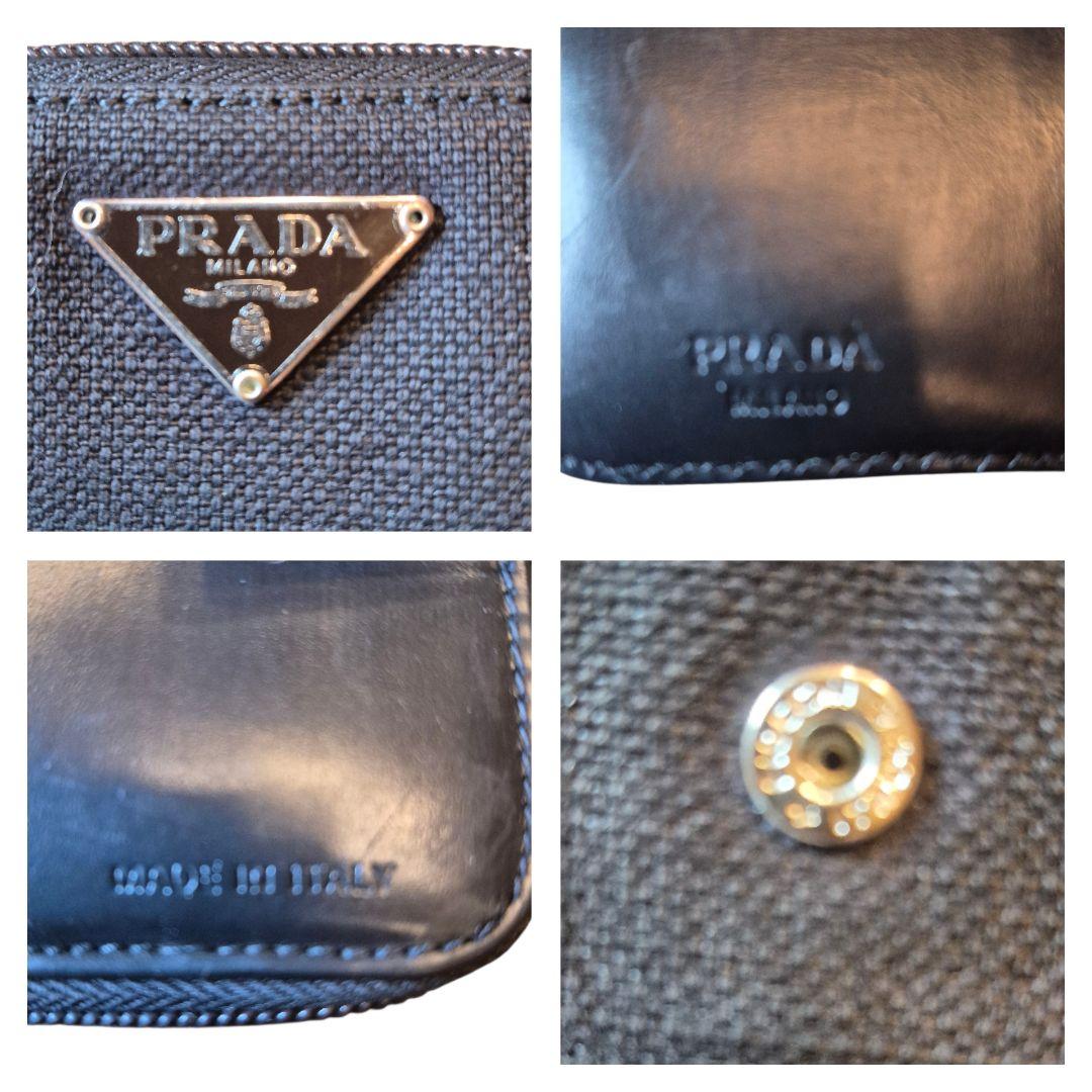 ＰＲＡＤＡ　プラダ　二つ折り財布　三角プレート　キャンパスレザー　ブラック