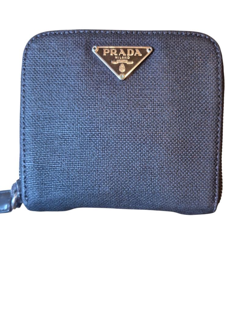 ＰＲＡＤＡ　プラダ　二つ折り財布　三角プレート　キャンパスレザー　ブラック