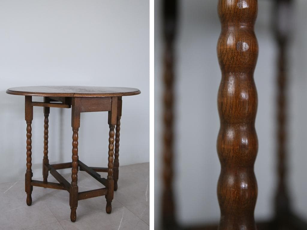 英国アンティーク木製ゲートレッグテーブル/ダイニング机バタフライ(92-71)