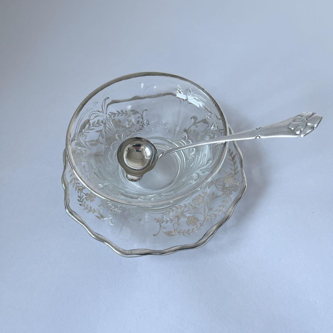 シルバーオーバーレイ　ソースボウルとソーサー セット　アメリカ　アンティーク