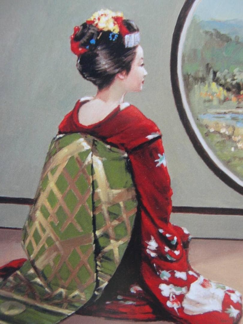 荒木 義太郎「舞妓（円窓）」、人気作品、希少画集・額装画、新品国産額にて額装付