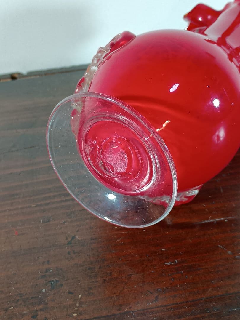 大正ロマン ガラス花瓶 フリルバラ 手作り吹ガラス