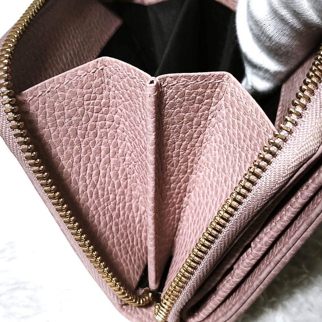 極美品✨ GUCCI GGキャンバス 二つ折り財布 ラウンドジップ ピンク