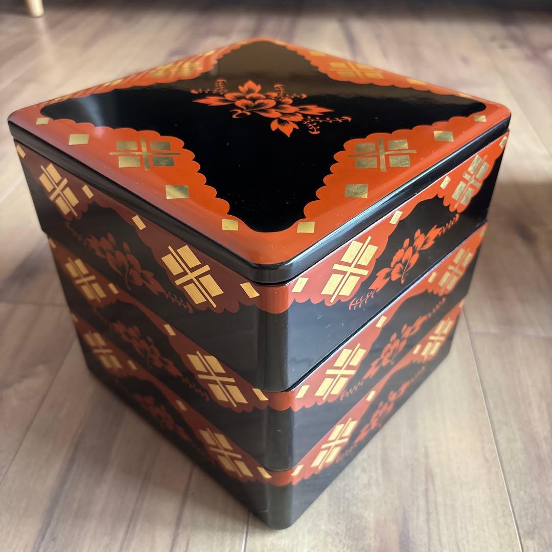 岩手県 丸三漆器 秀衡塗 三重箱 6.5寸 牡丹