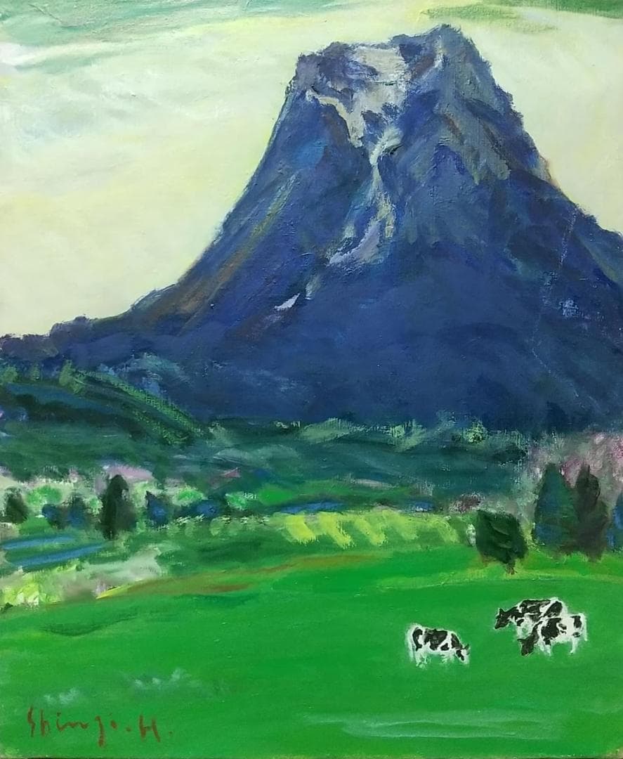 「富士と大沢崩れ」F8 油絵 絵画