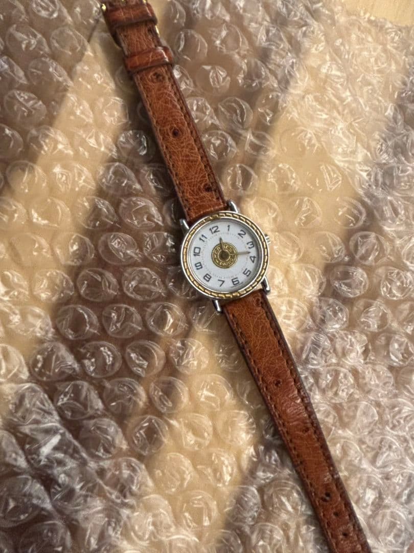 稼働 エルメス セリエ 純正ベルト　ホワイトレディース腕時計 オーストリッチ