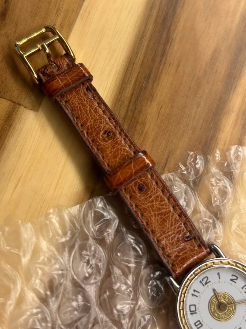 稼働 エルメス セリエ 純正ベルト　ホワイトレディース腕時計 オーストリッチ