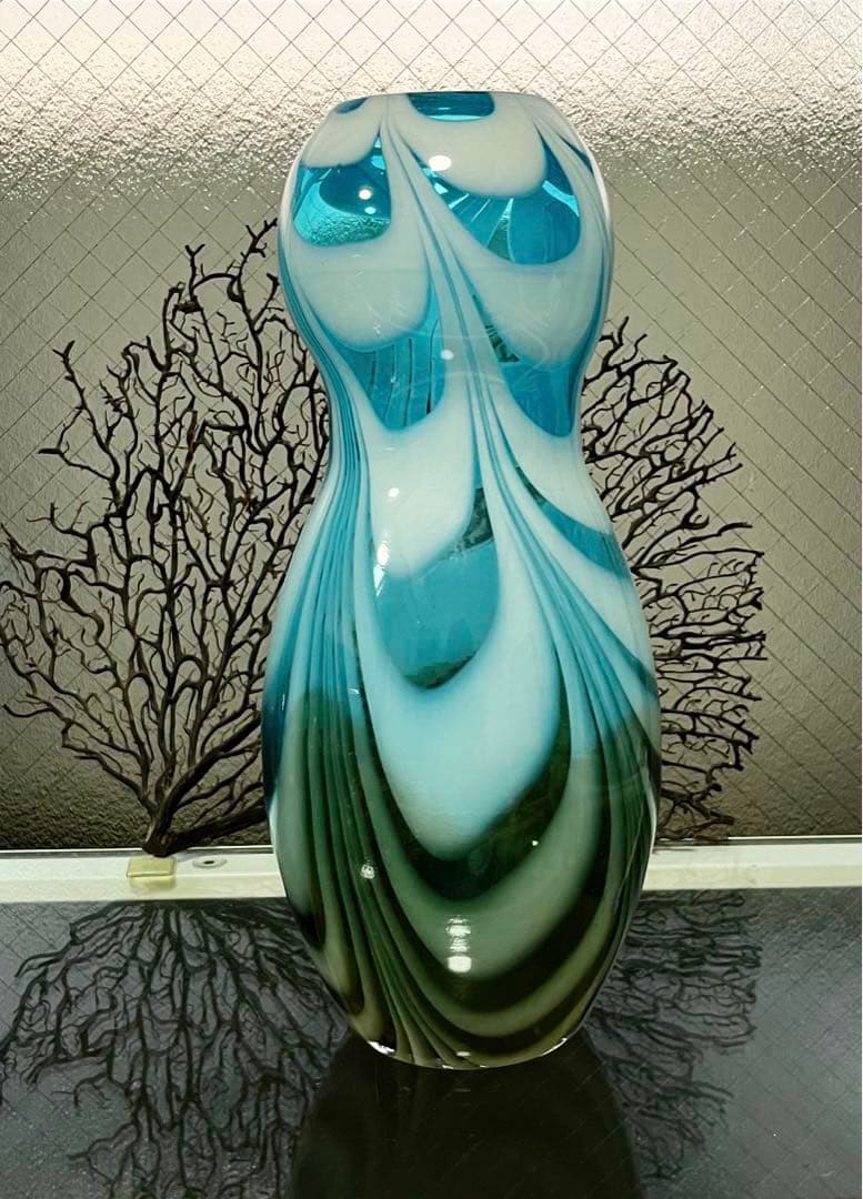 骨董　時代ガラス　アート　掻き揚げ　グラデーション　瓢型　花器　花瓶　花入れ