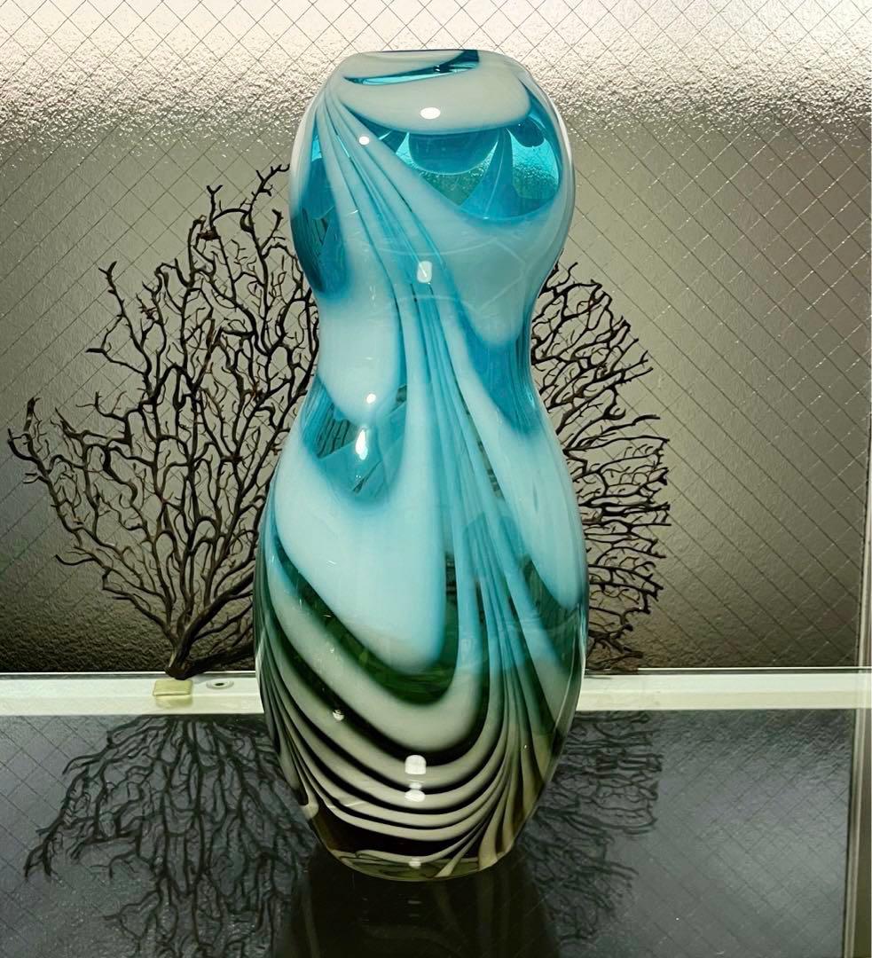 骨董　時代ガラス　アート　掻き揚げ　グラデーション　瓢型　花器　花瓶　花入れ