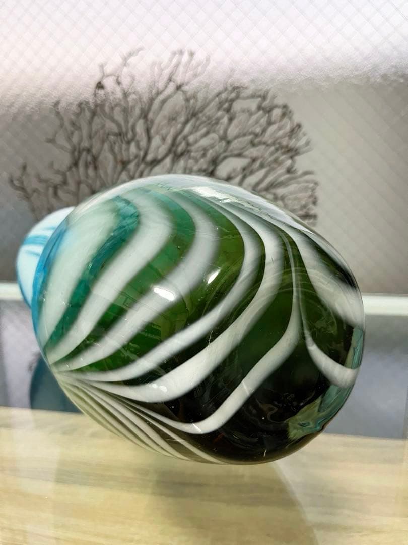 骨董　時代ガラス　アート　掻き揚げ　グラデーション　瓢型　花器　花瓶　花入れ