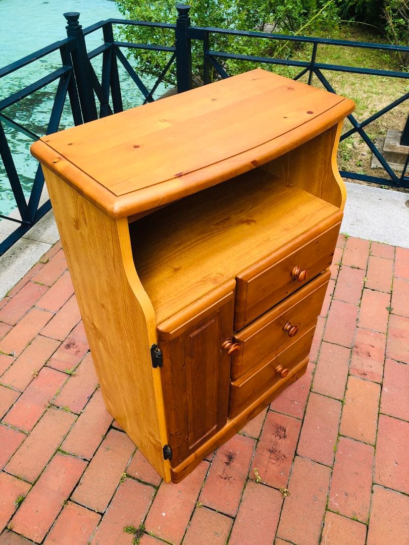 カントリー家具　木製キャビネット 3引き出し 1扉　電話台　花台　チェスト