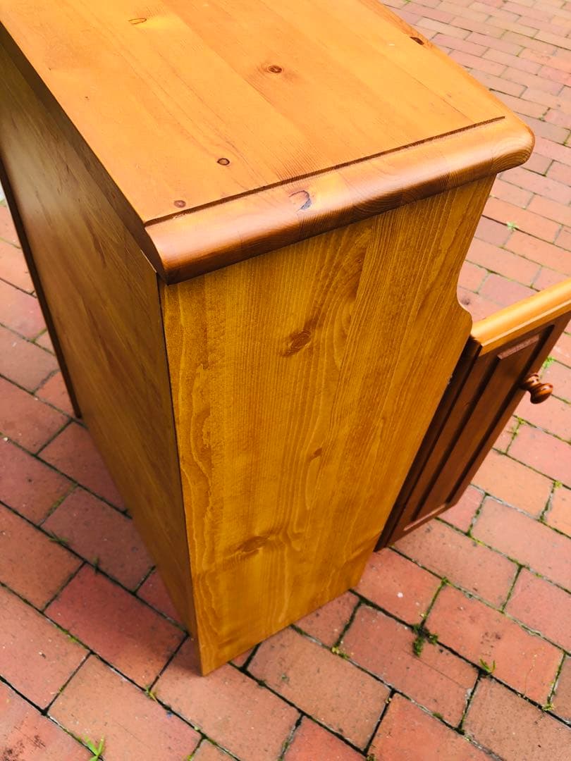 カントリー家具　木製キャビネット 3引き出し 1扉　電話台　花台　チェスト