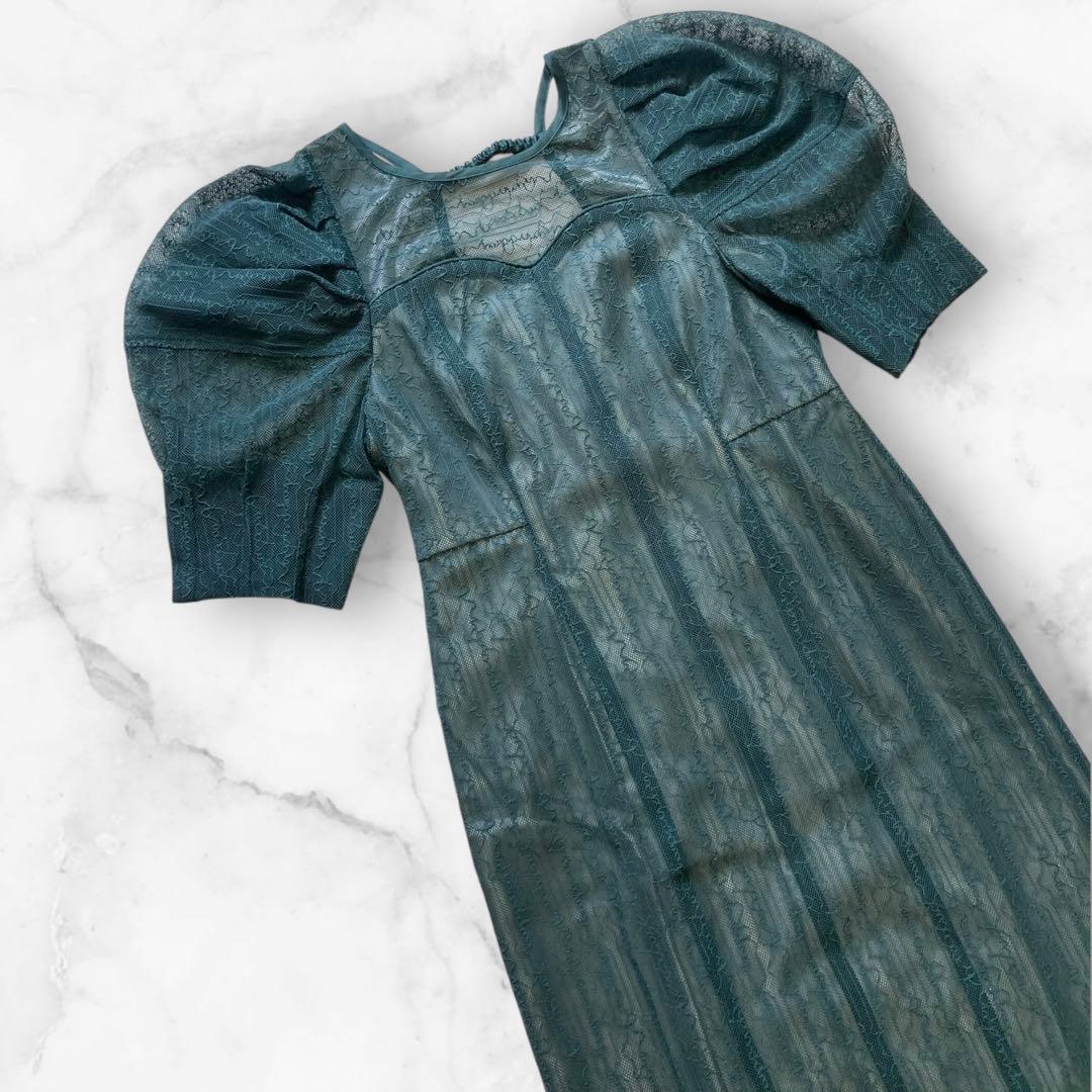 【新品】 アンドレスド　レタリングレースドレス 結婚式 パーティー　グリーン