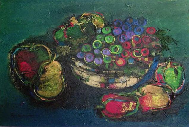 油絵 絵 絵画インテリア 額付(白) uF6-061304 静物 フルーツ