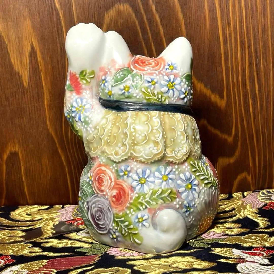 限定１【願いが叶う】九谷焼 招き猫左手5.7 号下野邦子 彩花尽し