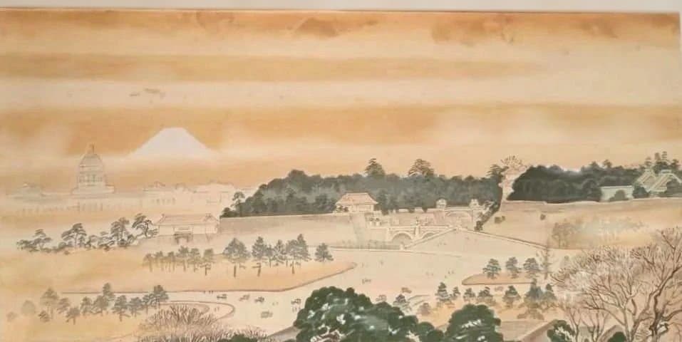 定石塊石版画、宮城と富士 昭和6年出版