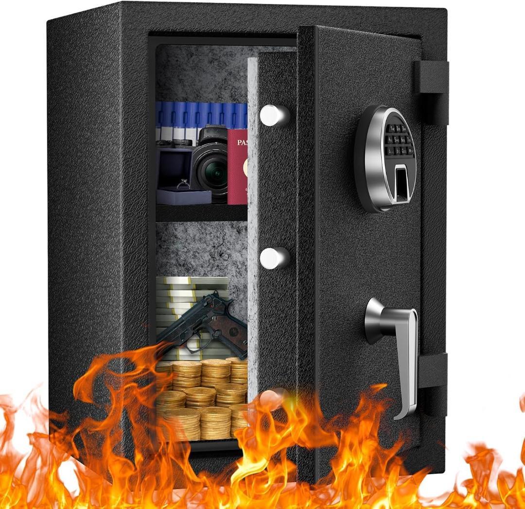 週末セール　指紋認証式　防火金庫　43L