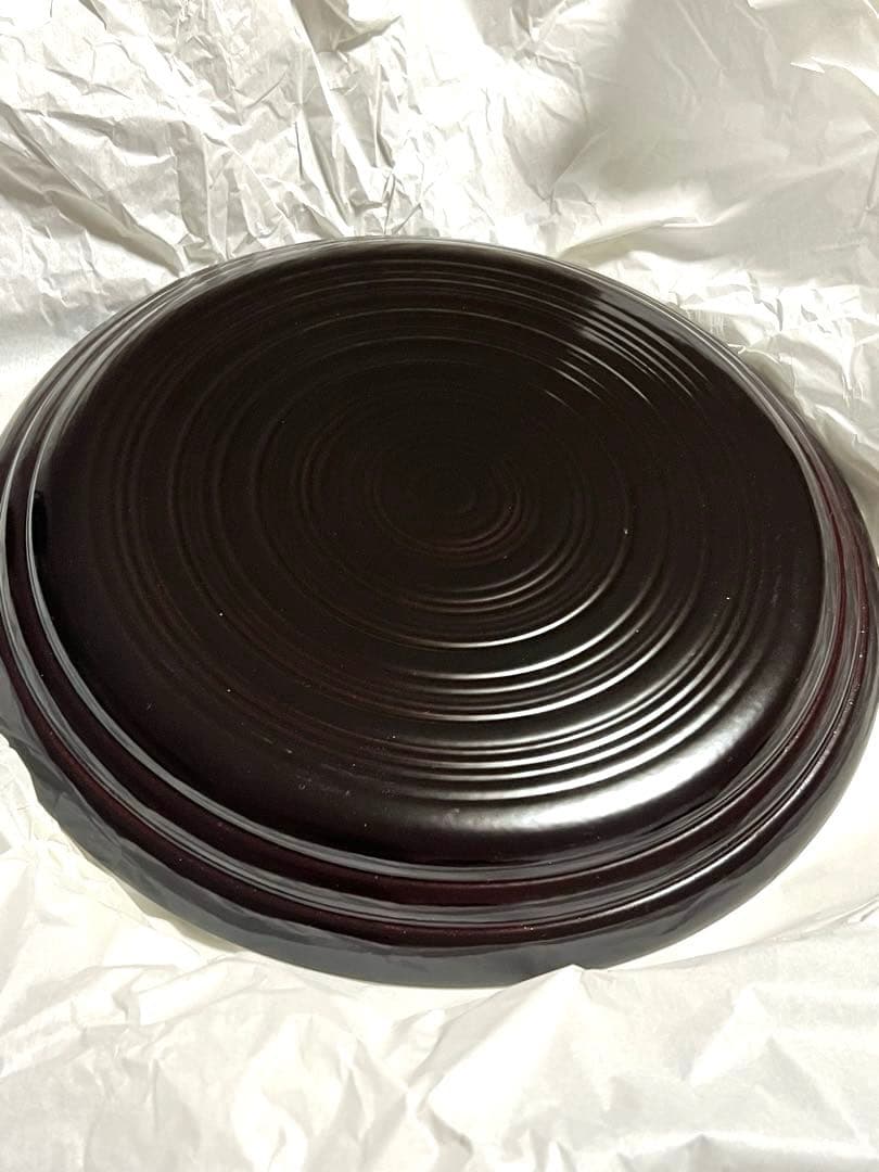 山中漆器　丸盆　乱筋　溜