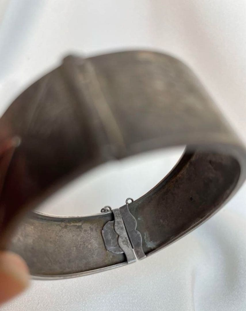 アンティークバングル　シルバー925 花柄彫刻