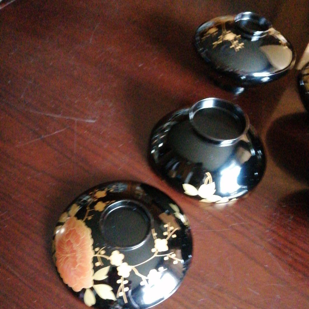 輪島塗　金彩蓋付吸物碗　5客　12.8cm